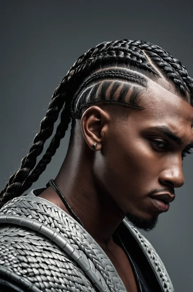 Braided Warrior Cut Black male model with br