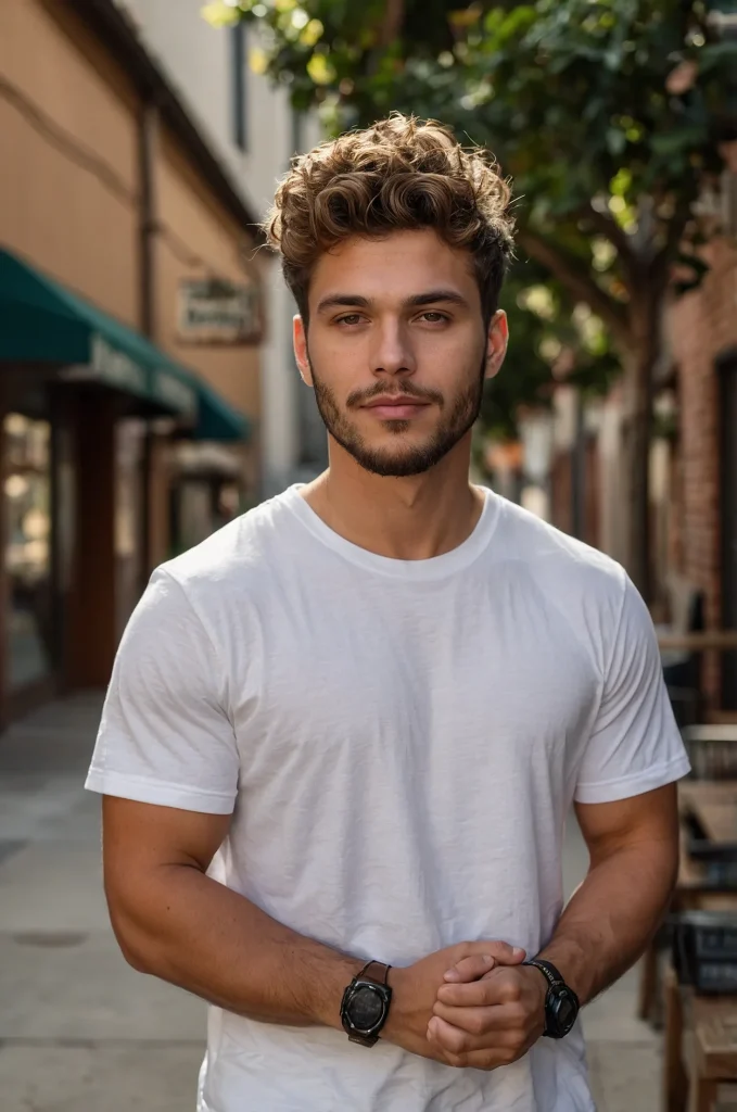 Brushed Forward Curls Taper FadeA man with
