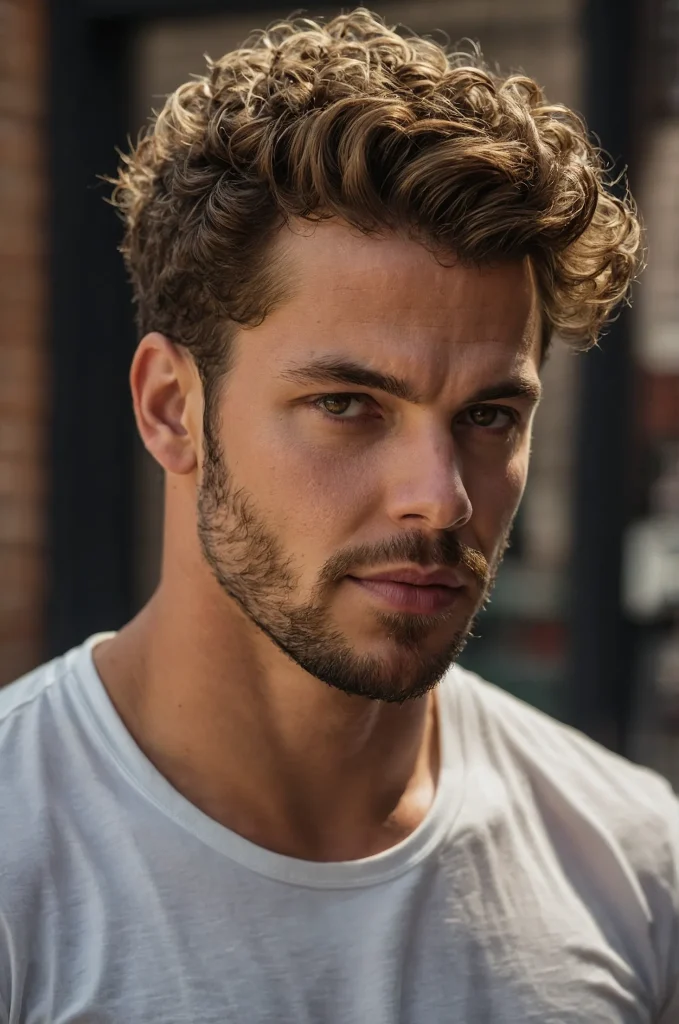 Brushed Forward Curls Taper FadeA man with