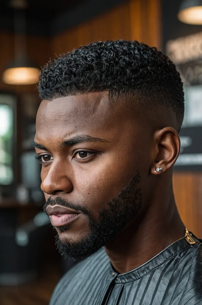 Burst Fade Warrior Cut Black male model with