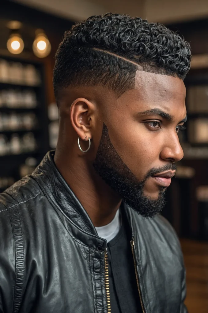 Burst Fade Warrior Cut Black male model with