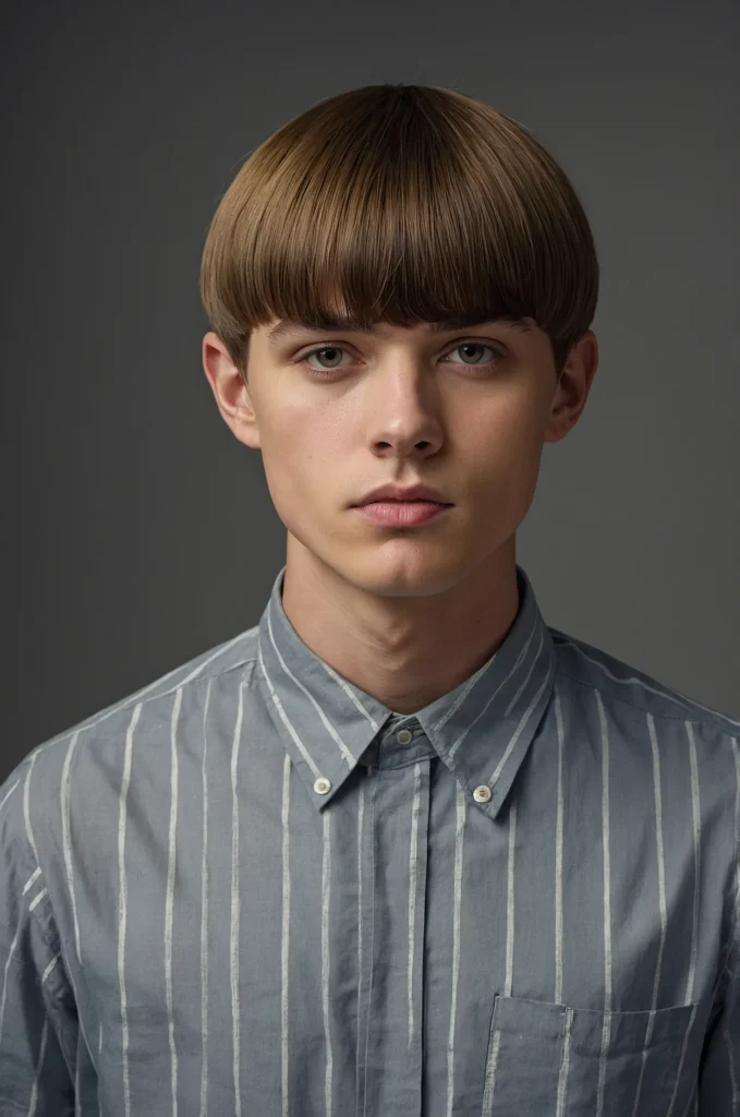 Classic Bowl CutUltrarealistic portrait of a