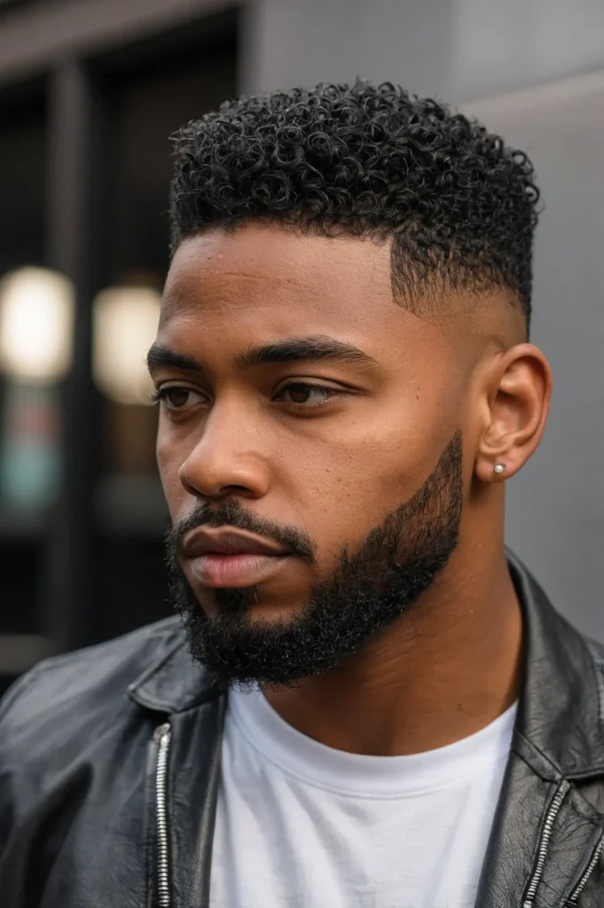 Coily Hair Temple Fade BlendBlack man with c