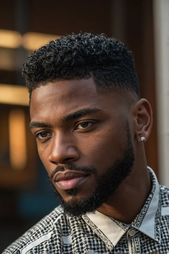 Coily Hair Temple Fade BlendBlack man with c