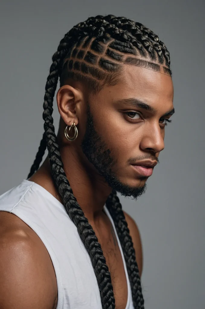 Cornrow Warrior Cut Black male model with a