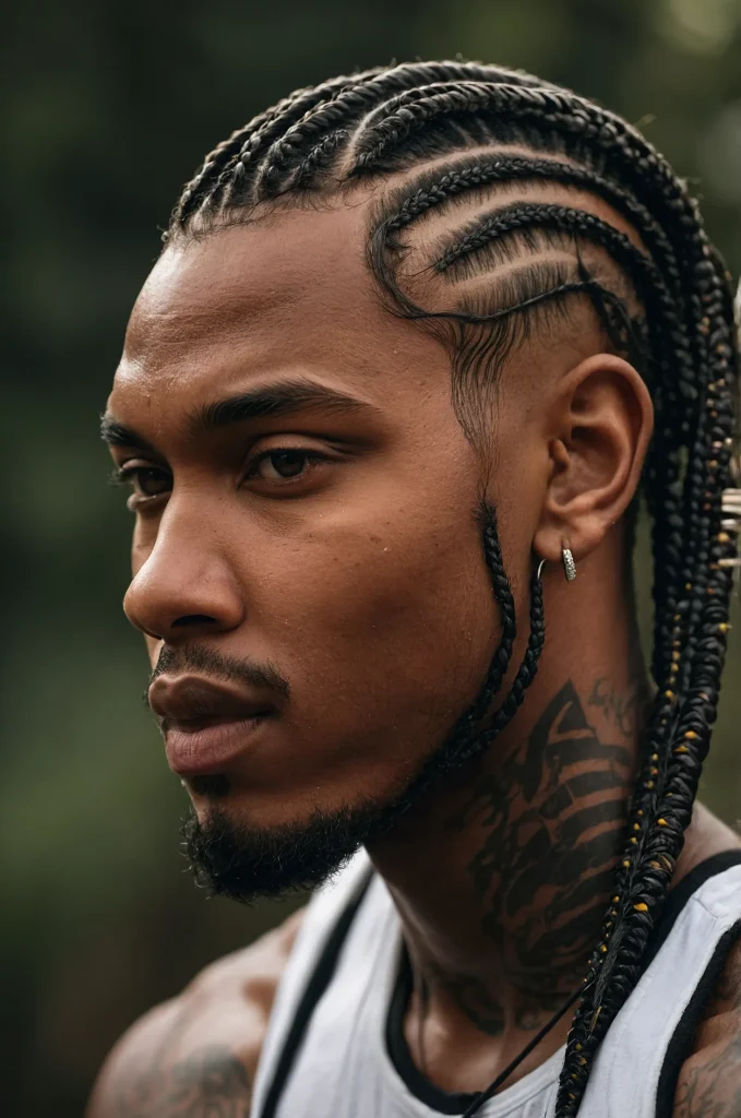 Cornrow Warrior Cut Black male model with a