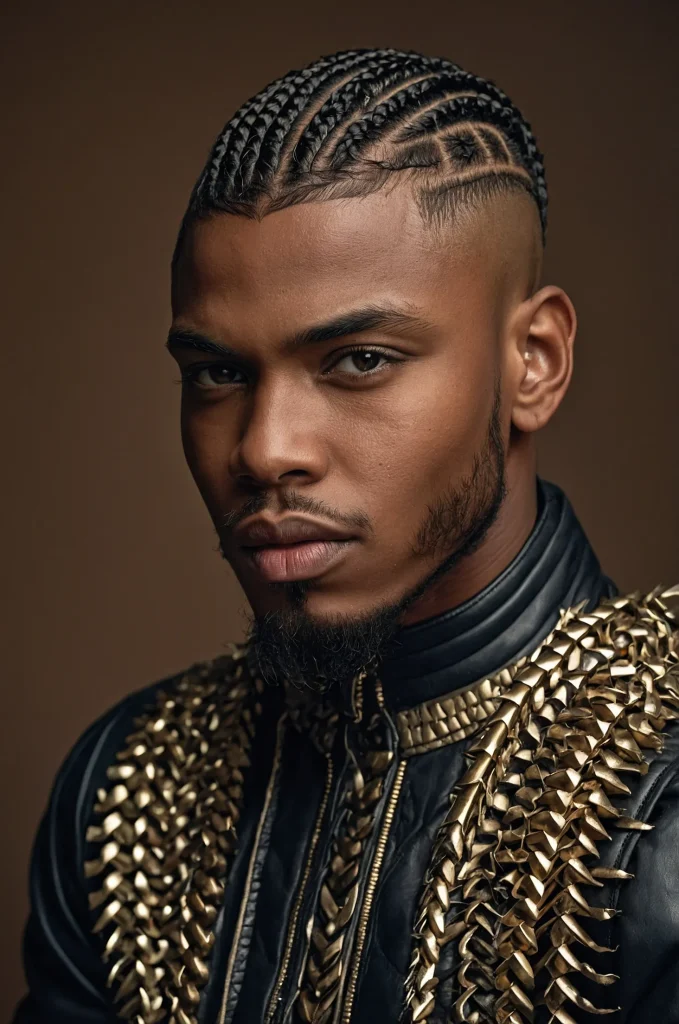Cornrow Warrior Cut Black male model with a