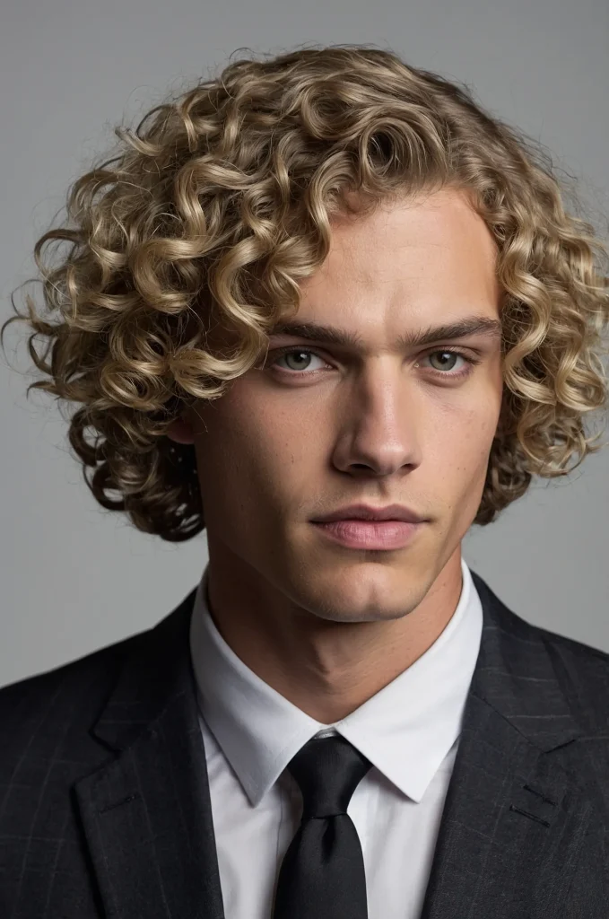 Curly Bob Cut White American male model with