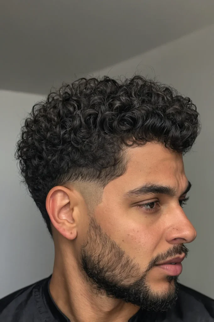 Curly Fringe Blowout Tapered EdgesMan with c