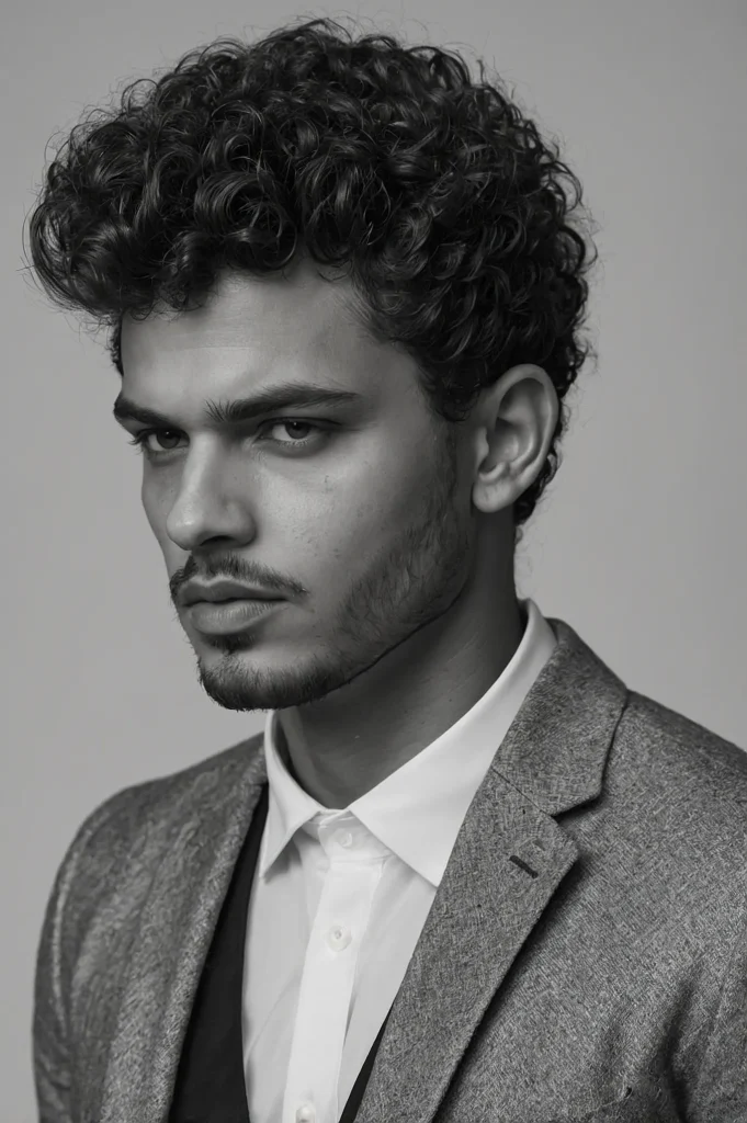 Curly Fringe Blowout Tapered EdgesMan with c