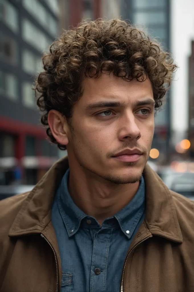 Curly Fringe with Subtle Taper FadeMan with c