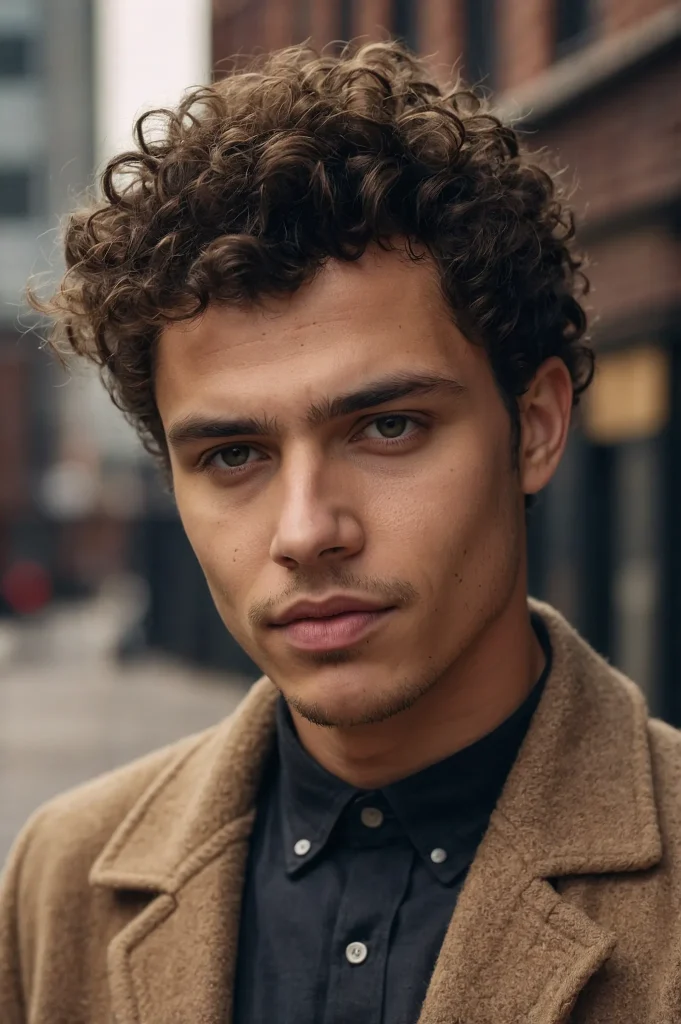 Curly Fringe with Subtle Taper FadeMan with c