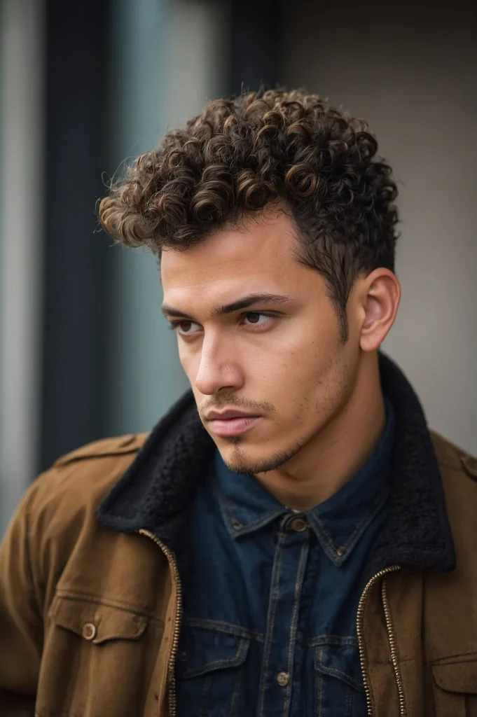 Curly Frohawk with Low TaperMan with curly fr