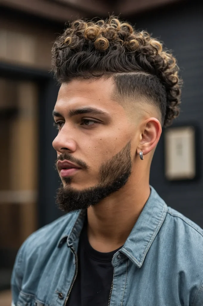Curly High Top Burst Fade UndercutHigh curly