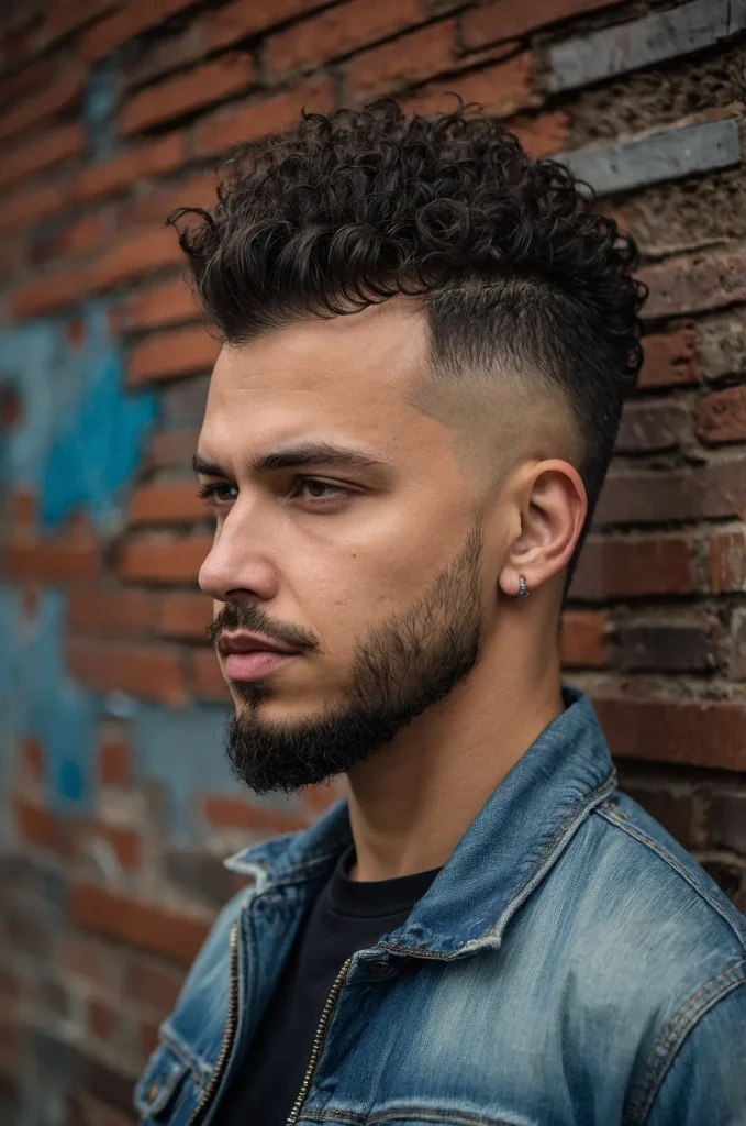 Curly Mohawk Taper FadeA man with a curly mo