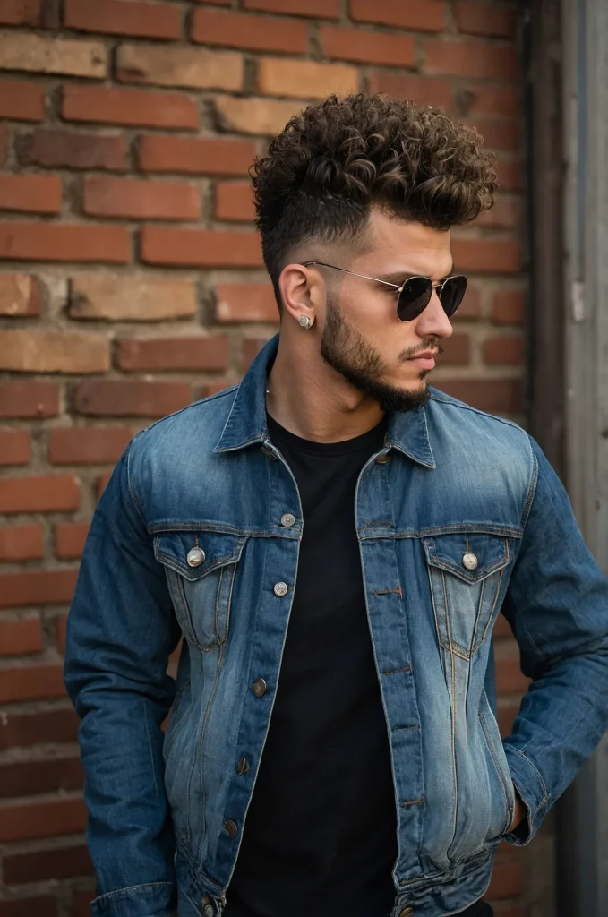 Curly Mohawk Taper FadeA man with a curly mo
