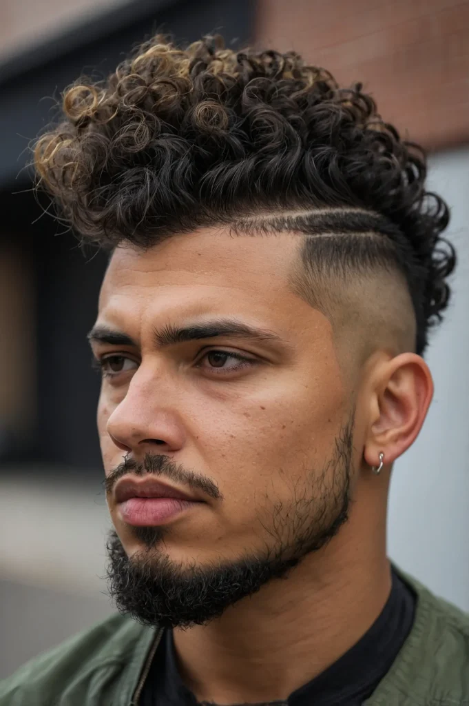 Curly Mohawk with Temp FadeCurly mohawk style
