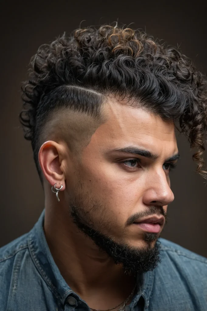 Curly Mohawk with Temp FadeCurly mohawk style