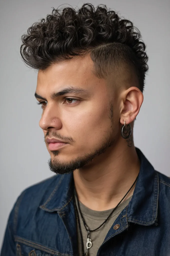 Curly Temple Mohawk Burst SidesCurly mohawk
