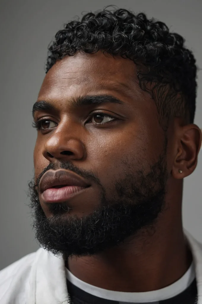 Defined Curls Sharp Temp LineBlack man with