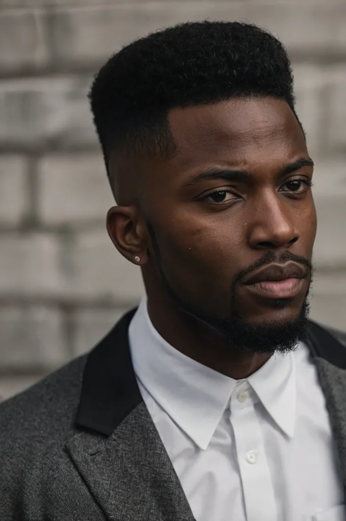 Flat Top with Crisp Temple FadeBlack man with