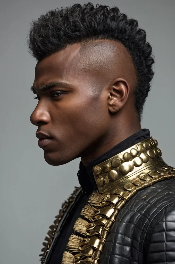 Frohawk Warrior Cut Black male model with a