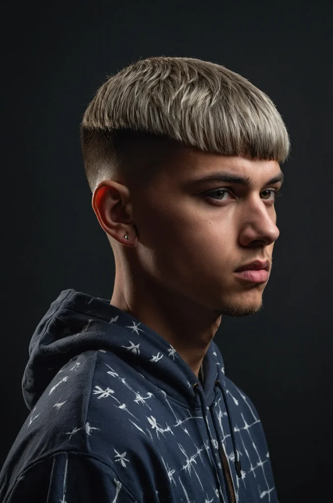 High Fade Bowl CutUltrarealistic photo of a s