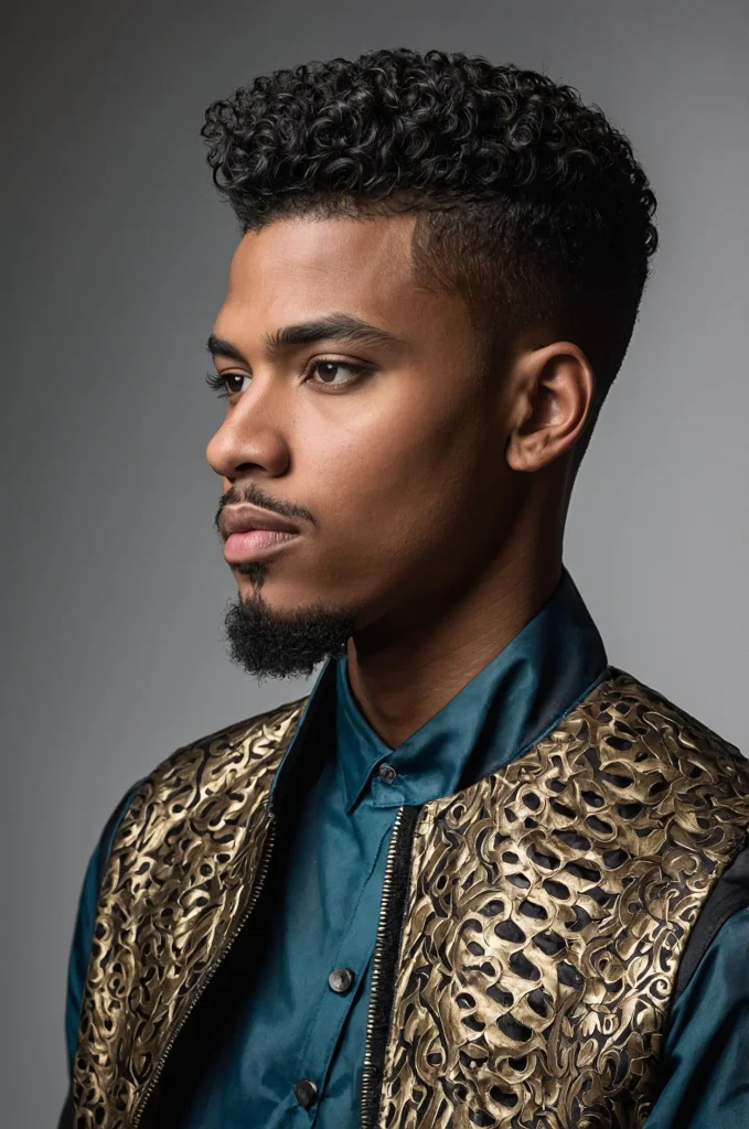 High Top Warrior Cut Black male model with a
