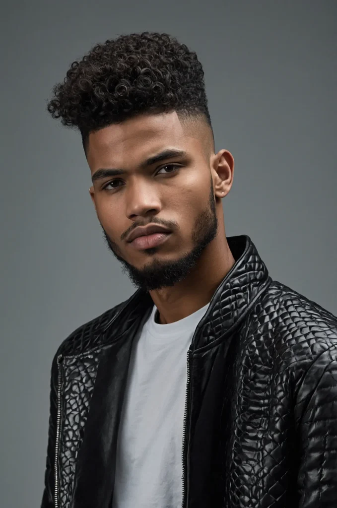High Top Warrior Cut Black male model with a