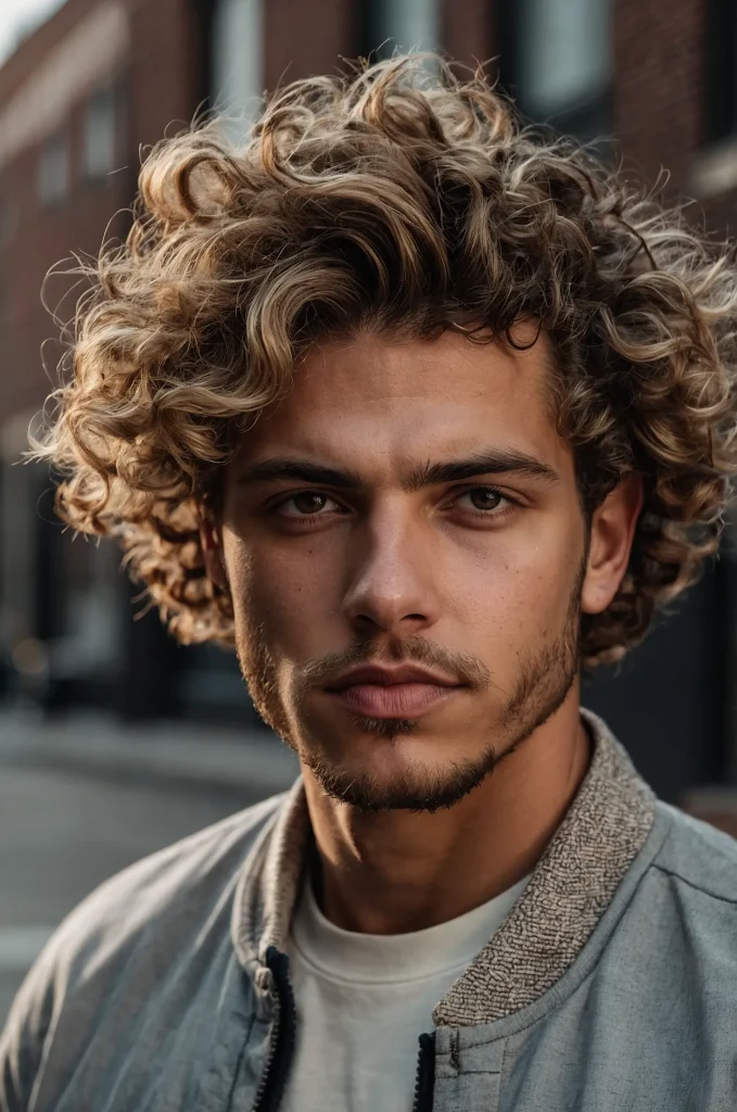 High Volume Curls Low Taper FadeA man with h