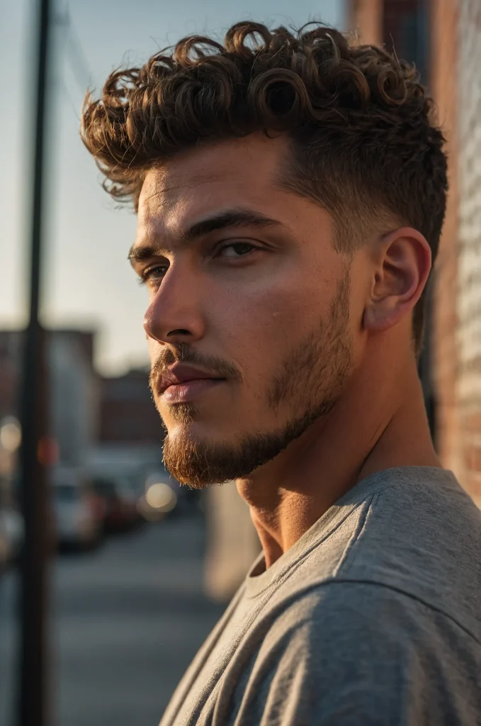 High Volume Curls Low Taper FadeA man with h