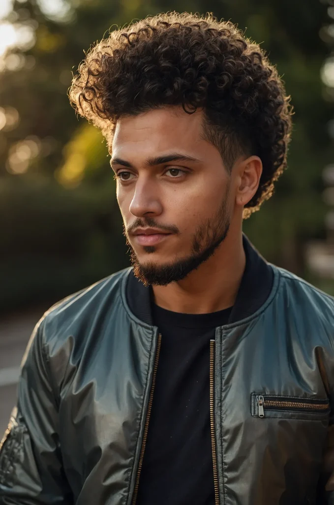 Long Curly Top Low Taper FadeA man with a l