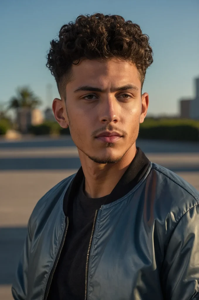 Long Curly Top Low Taper FadeA man with a l
