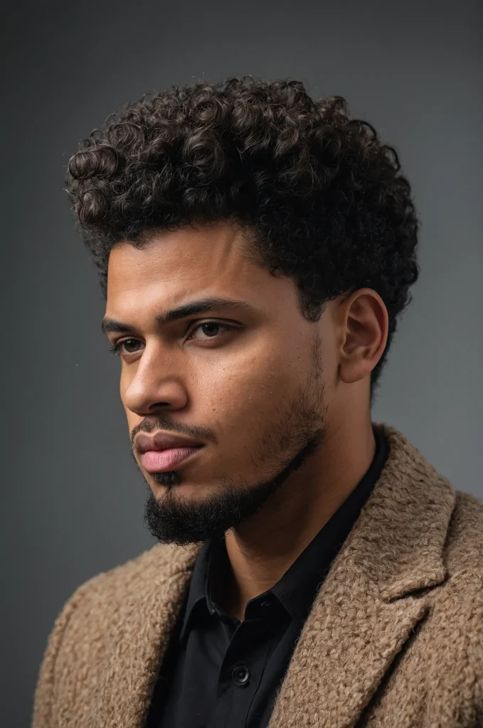 Low Fade Afro Curl TopPortrait of a man with