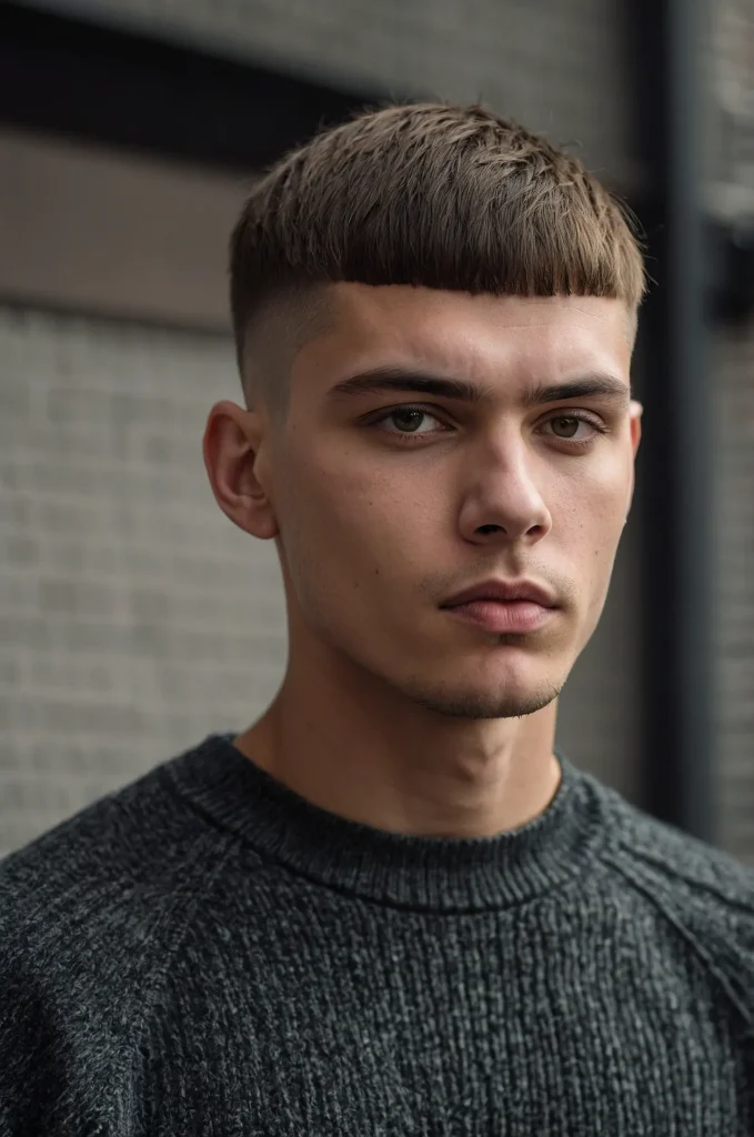 Low Fade Bowl CutPortrait of a single young m