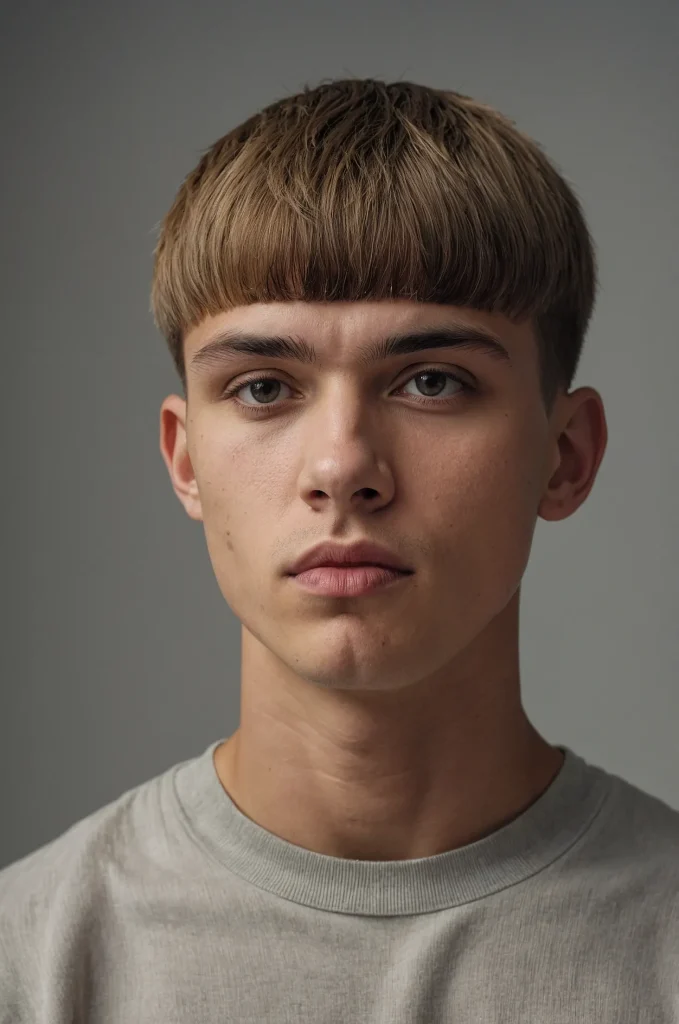 Low Fade Bowl CutPortrait of a single young m