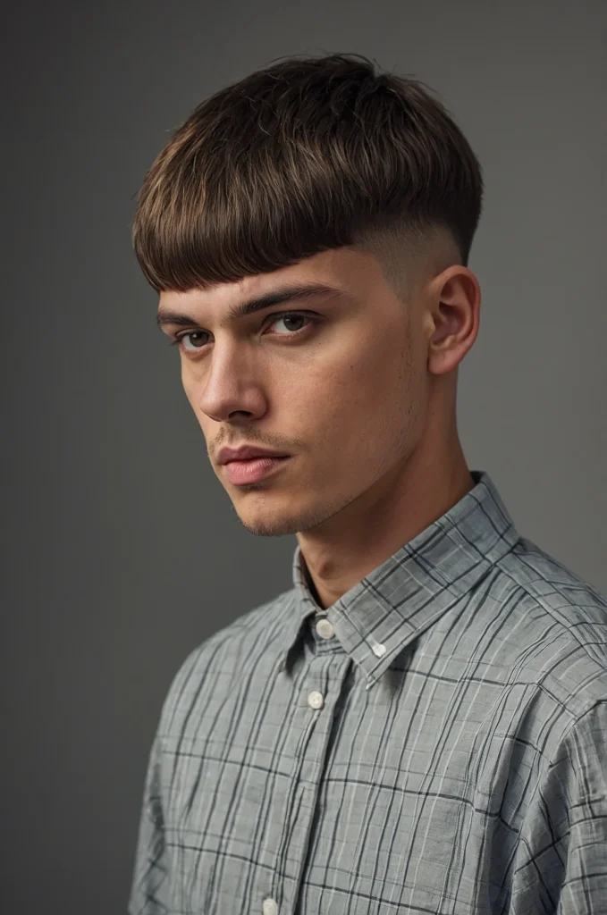 Low Fade Bowl CutPortrait of a single young m