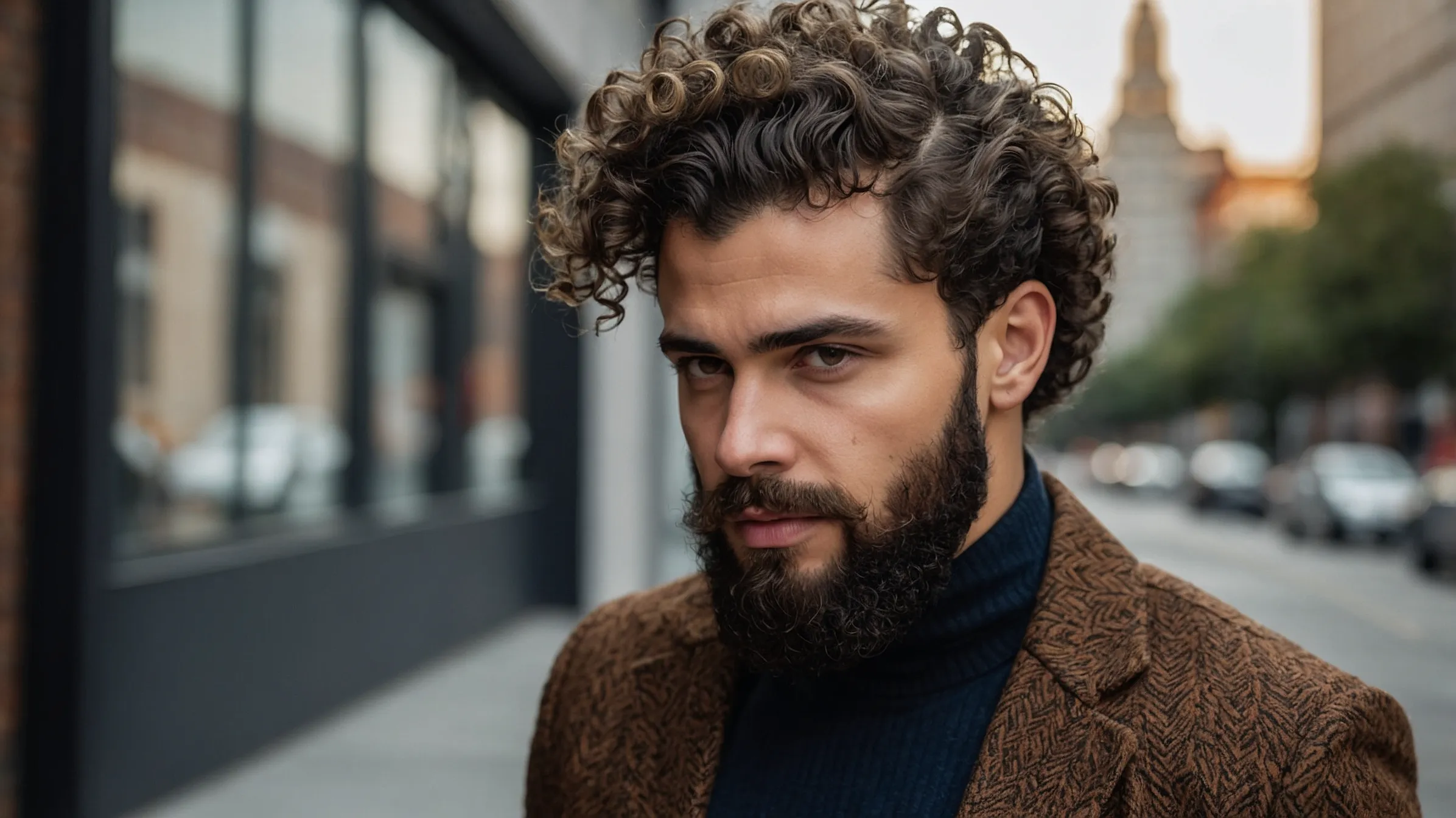 Low Fade Curly Hair with Beard BlendUltrade