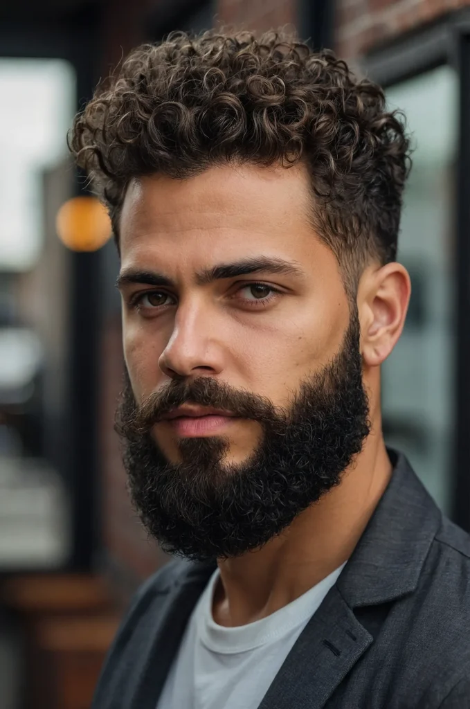Low Fade Curly Hair with Beard BlendUltrade