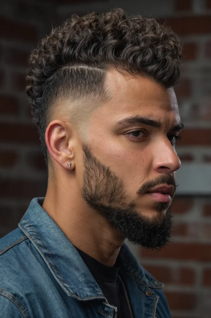 Low Fade Curly MohawkUltrarealistic image of
