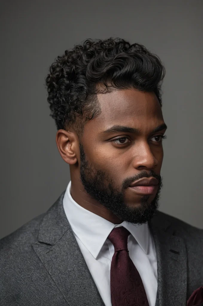 Low Fade Curly Side PartDetailed portrait o