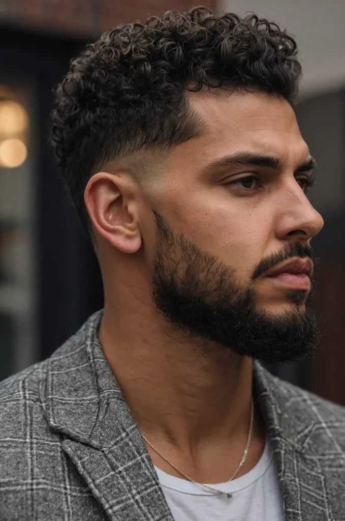 Low Fade Curly Taper NeckPortrait of a man w