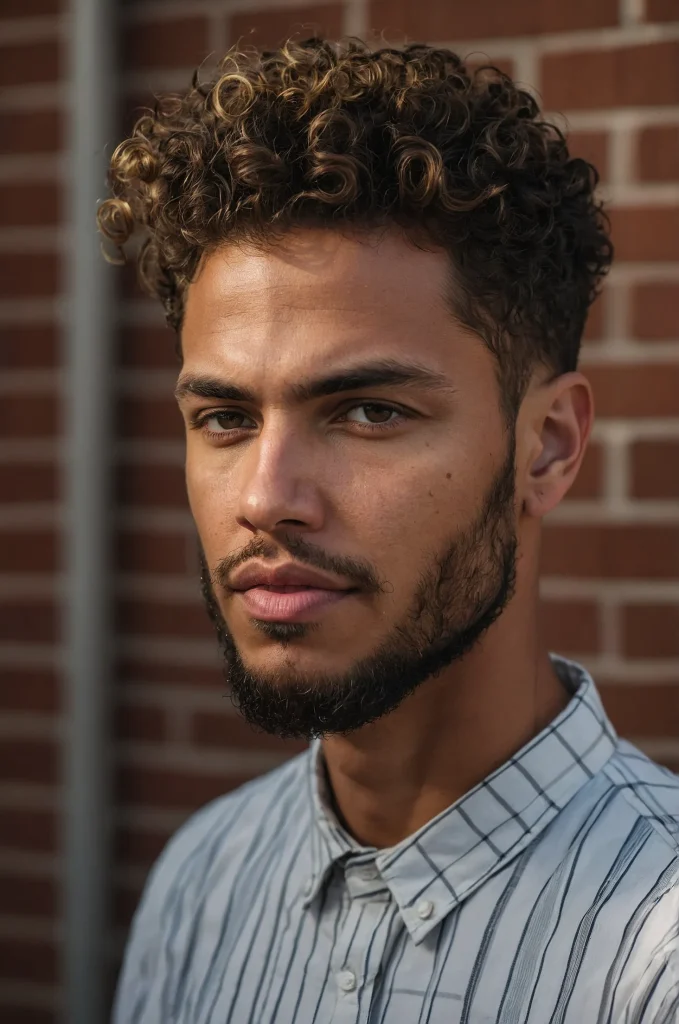 Low Fade Highlighted CurlsPortrait of a man