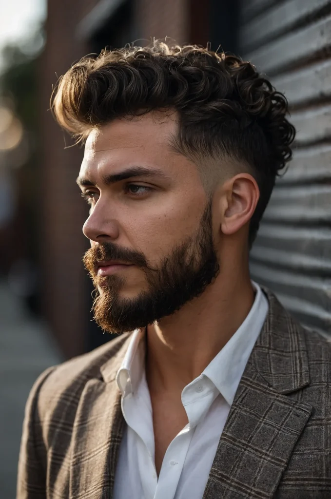 Low Fade Long Top CurlsPortrait of a man wit
