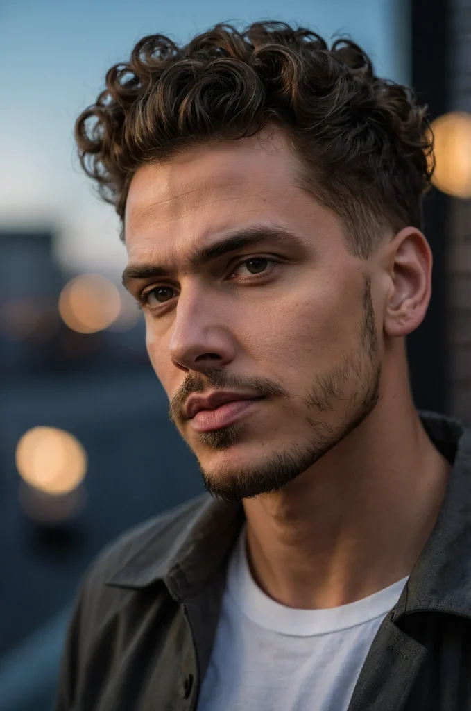 Low Fade Long Top CurlsPortrait of a man wit