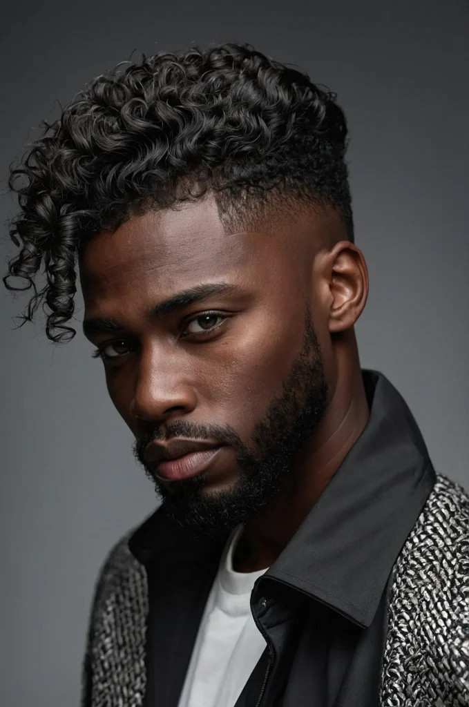 Low Fade SideSwept CurlsPortrait of a stylis