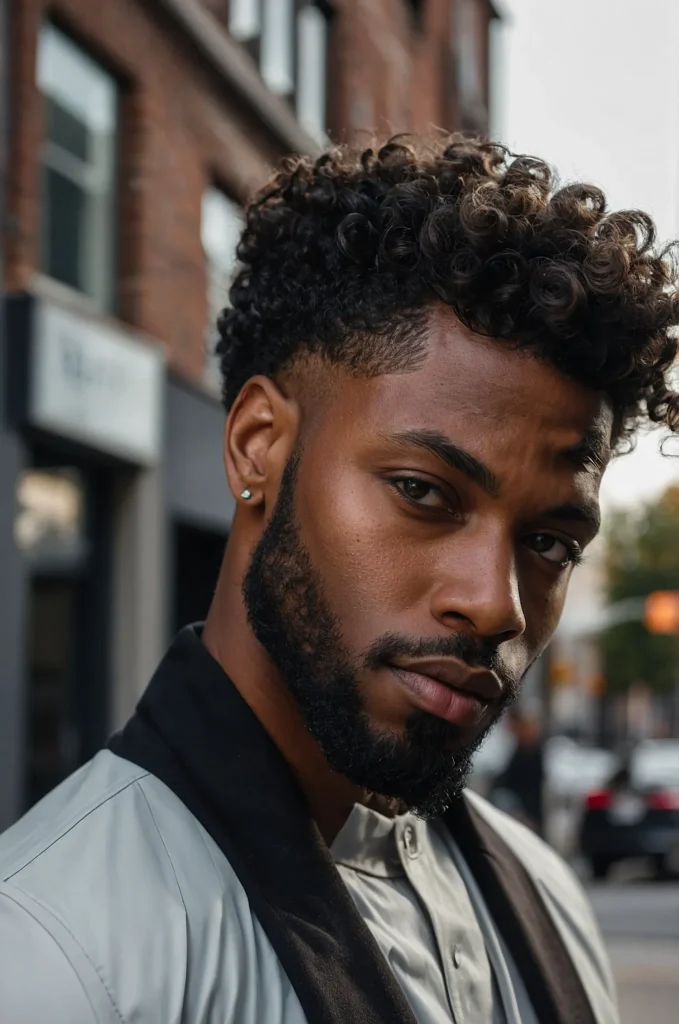 Low Fade SideSwept CurlsPortrait of a stylis