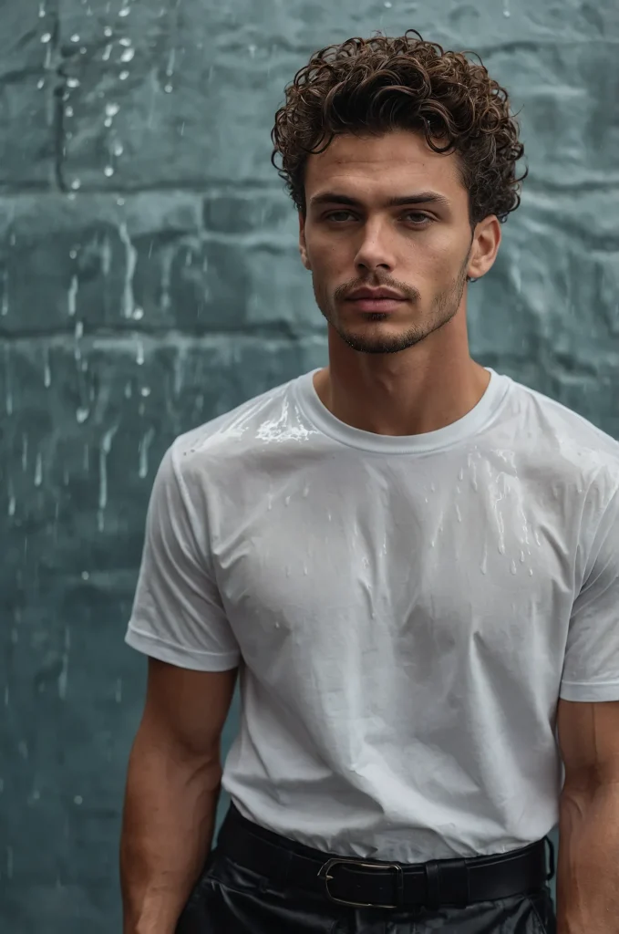 Low Fade Wet Look CurlsPortrait of a man wit