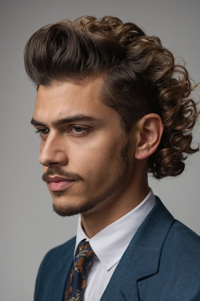 Low Taper Fade with Curly MulletMan with curl