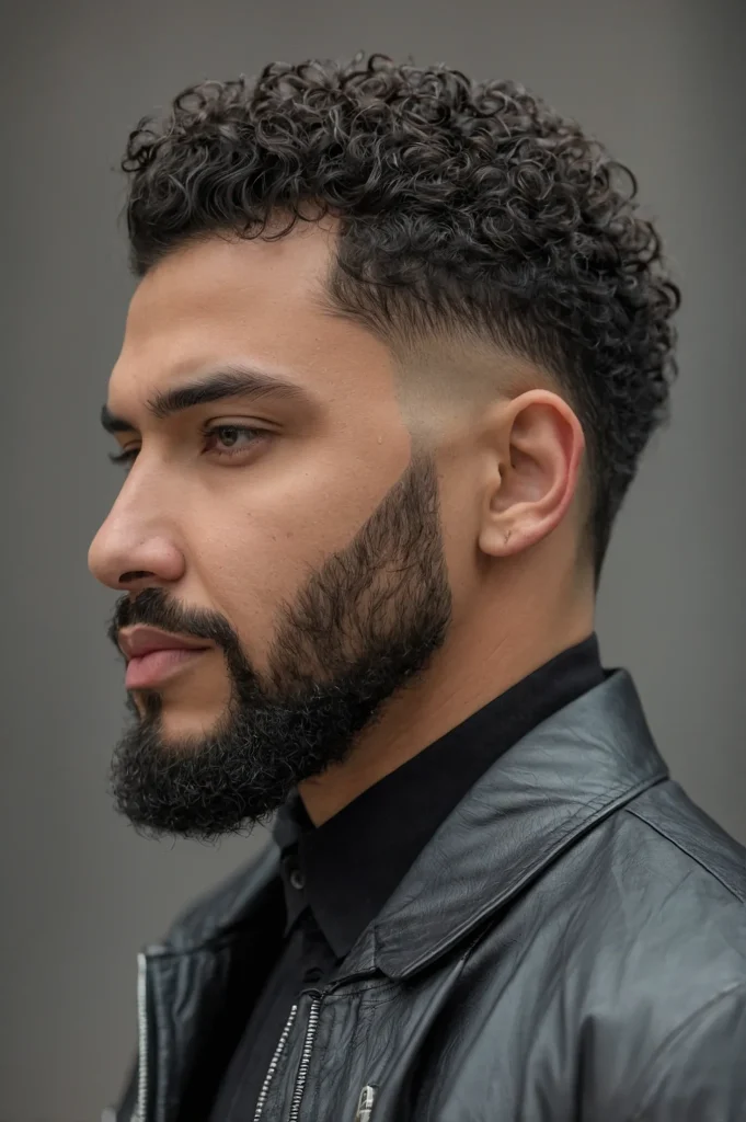 Low Taper with Temple Fade CurlsMan with cur